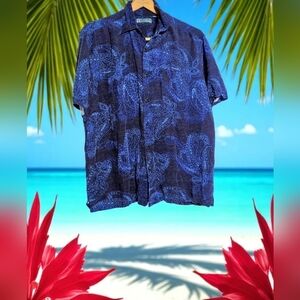 Cubavera Sz L Navy Blue Paisley Casual Shirt